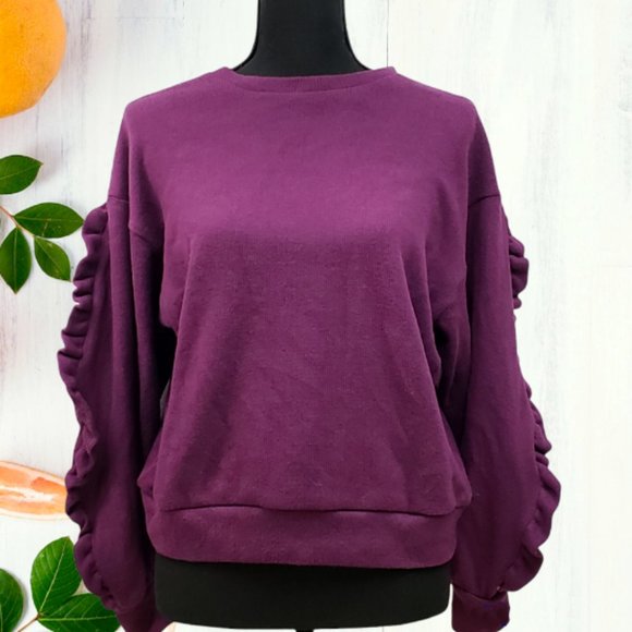 A New Day Purple Ruffle Long Sleeve Sweater Top Size: Medium New With Tags - Picture 6 of 9